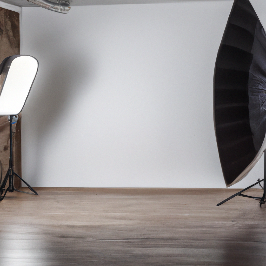 Estudio fotográfico contemporáneo en Santiago de Chile con luces softbox y detalles de madera